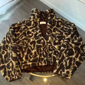 Green, white and black turtle neck TNA fur sweater